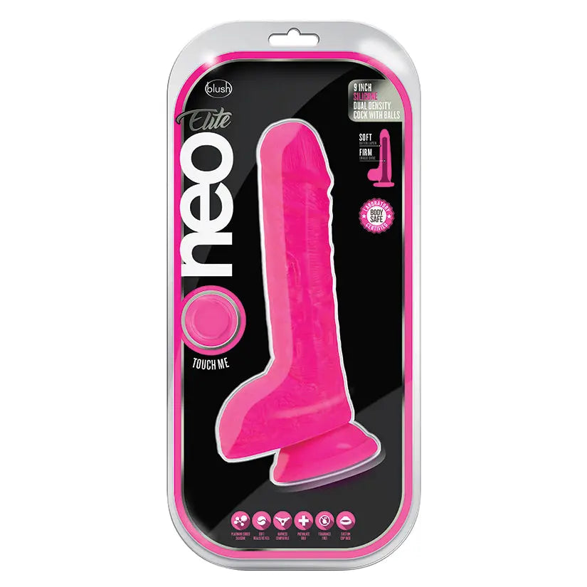 Neo Elite Silicone Dual Density Cock with Balls-Neon Pink 9 My Store