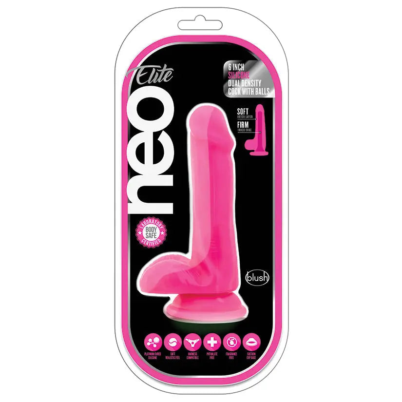Neo Elite Silicone Dual Density Cock with Balls-Neon Pink 6 My Store