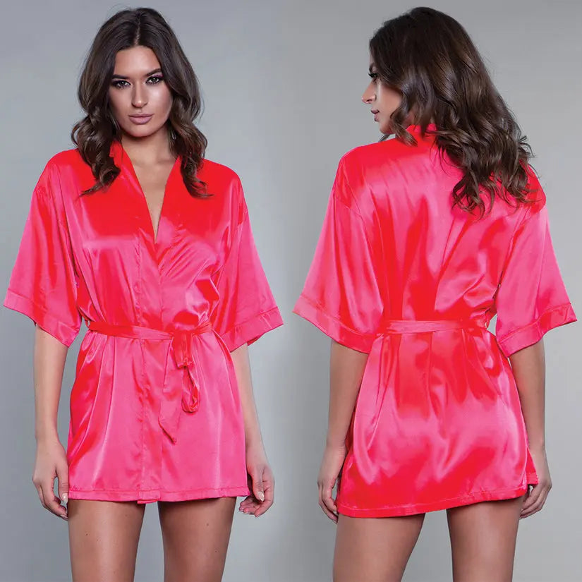 BeWicked Satin Robe-Hot Pink X-Large-Hanging My Store