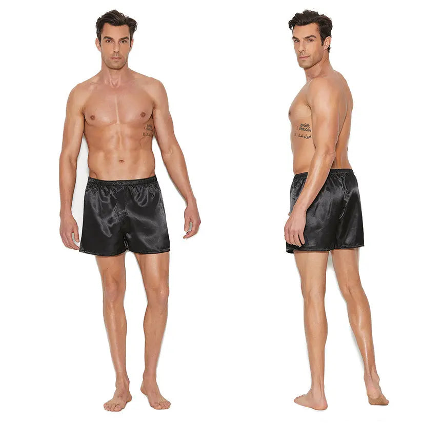 Elegant Moments Charmeuse Satin Unisex Boxer Short-Black Small-Hanging My Store