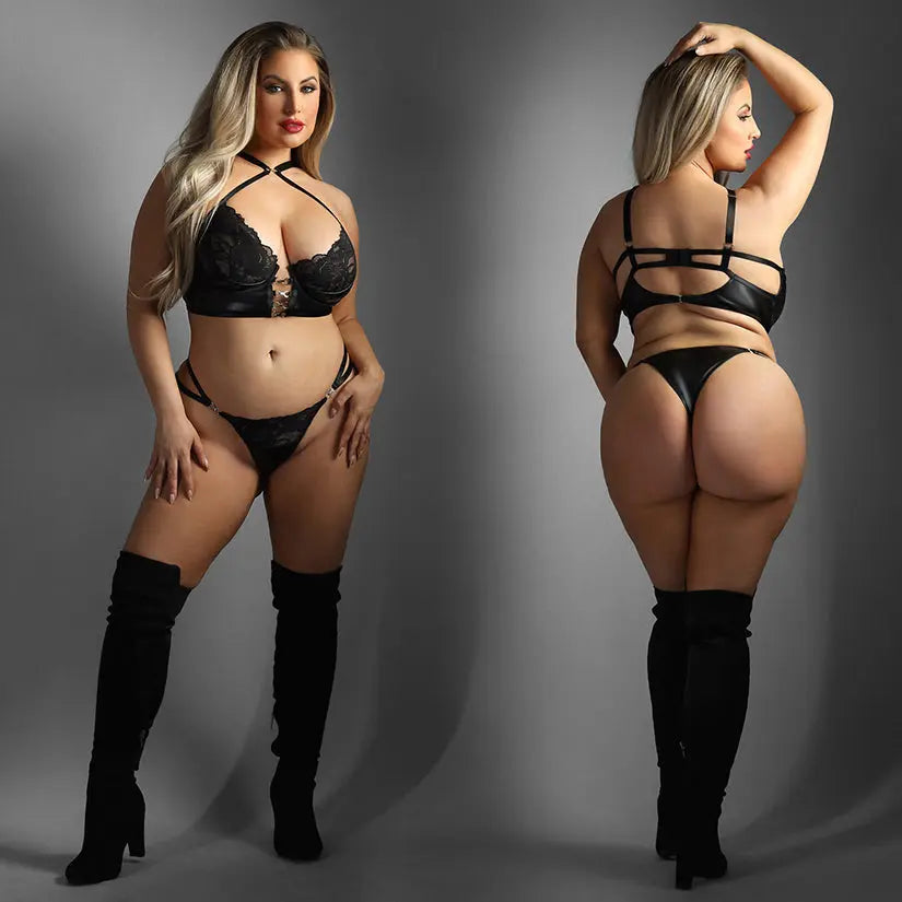 Fantasy Lingerie Edge Lace and Wetlook Longline Underwire Bra Set-Black QUEEN My Store