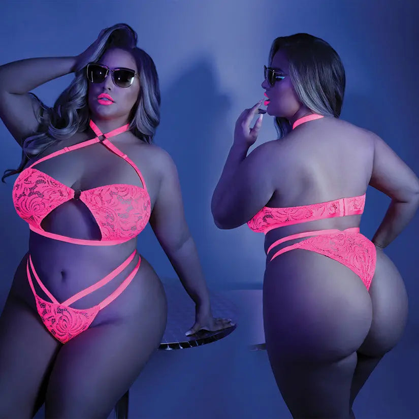 Fantasy Lingerie Glow Lights Off Bralette & Panty-Neon Pink Queen-Boxed My Store