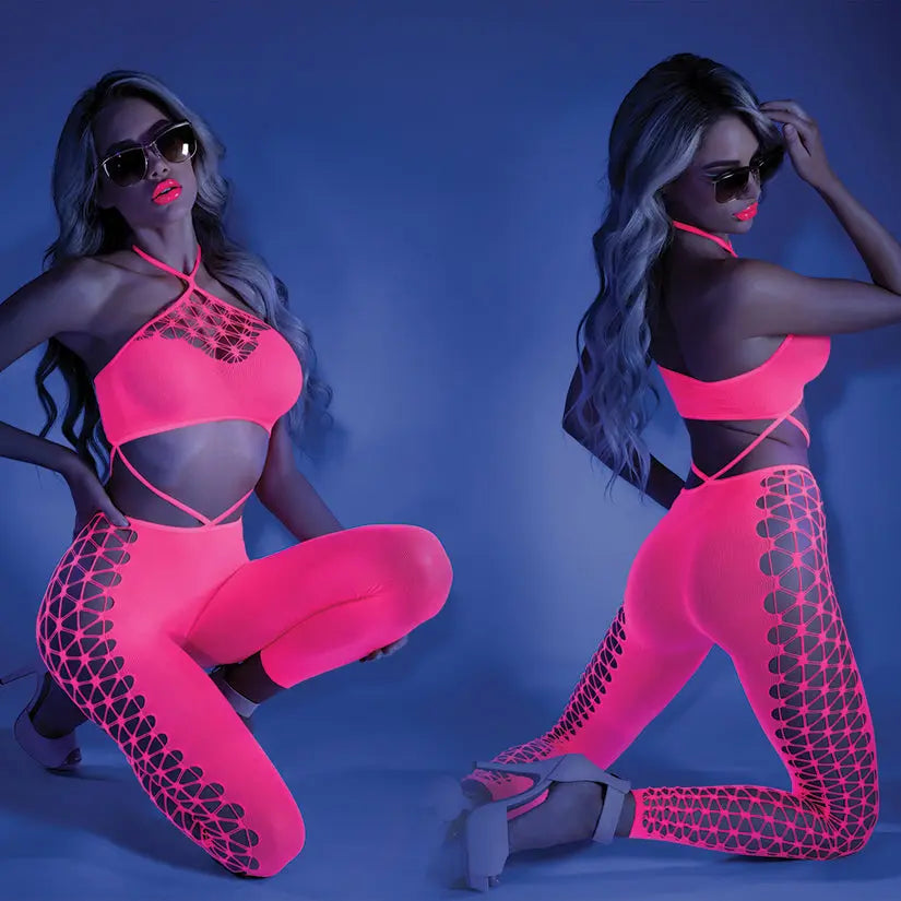 Fantasy Lingerie Glow Own The Night Bodystocking-Neon Pink O/S-Boxed My Store
