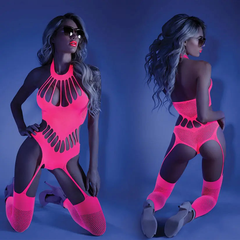 Fantasy Lingerie Glow No Promises Teddy Bodystocking -Neon Pink O/S-Boxed My Store