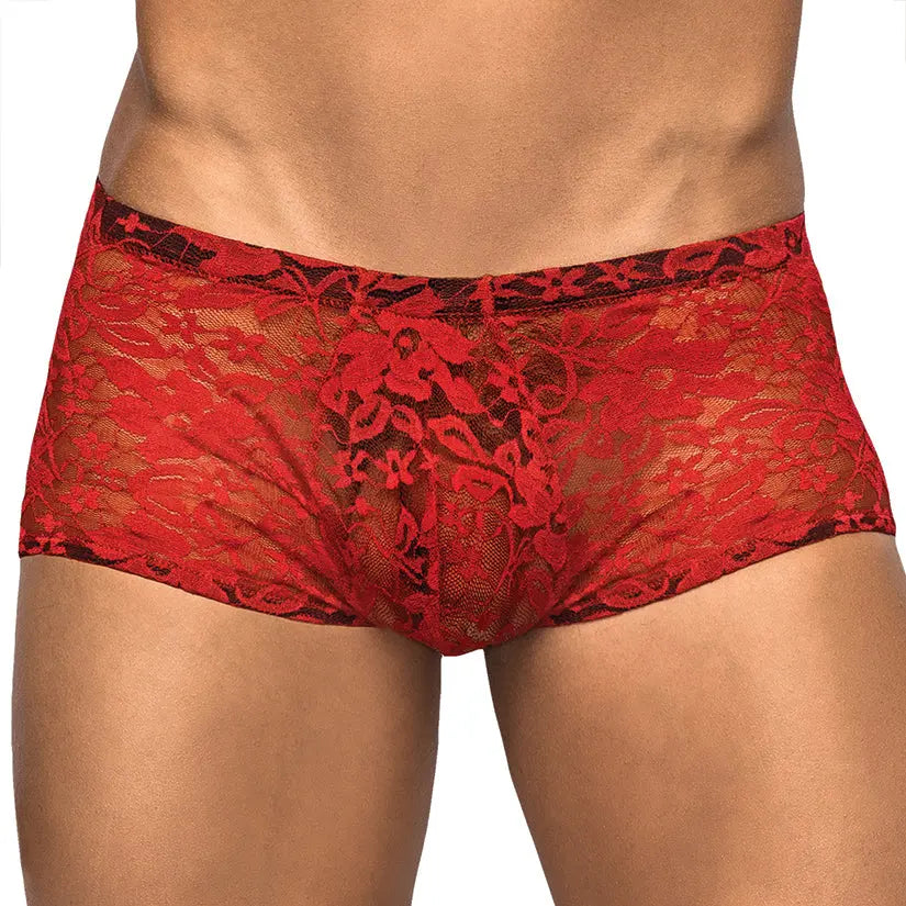 Male Power Stretch Lace Mini Short-Red Medium-Boxed My Store