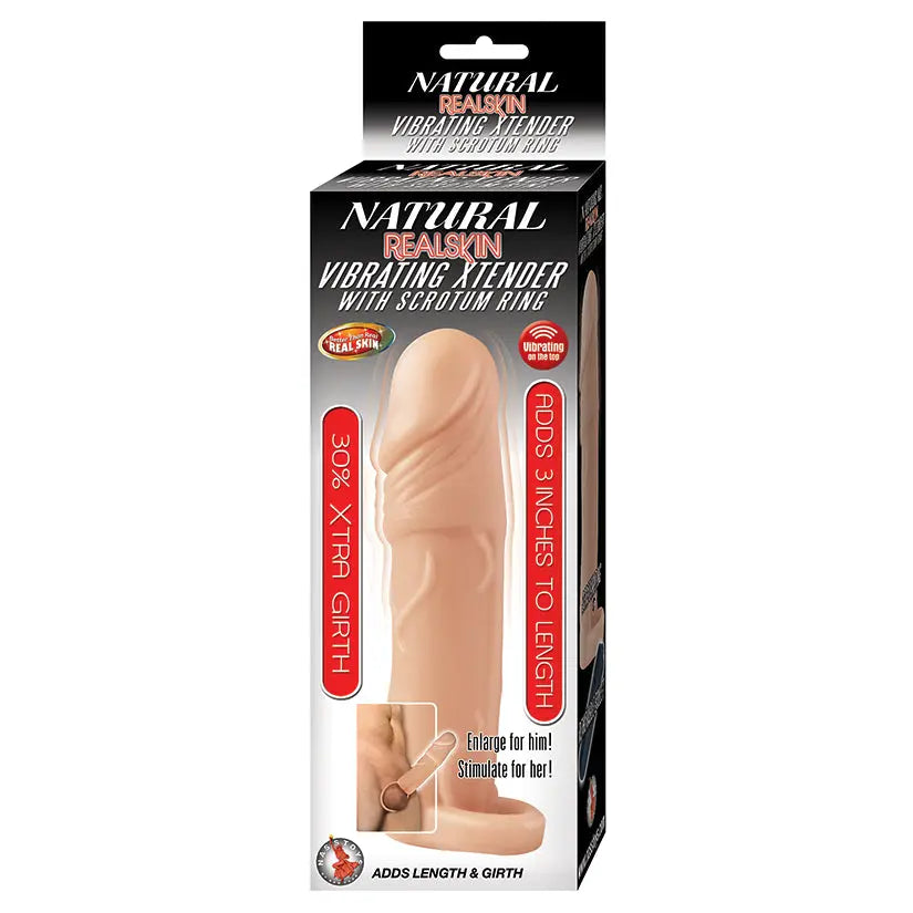 Natural Realskin Vibrating Xtender With Scrotum Ring-White My Store
