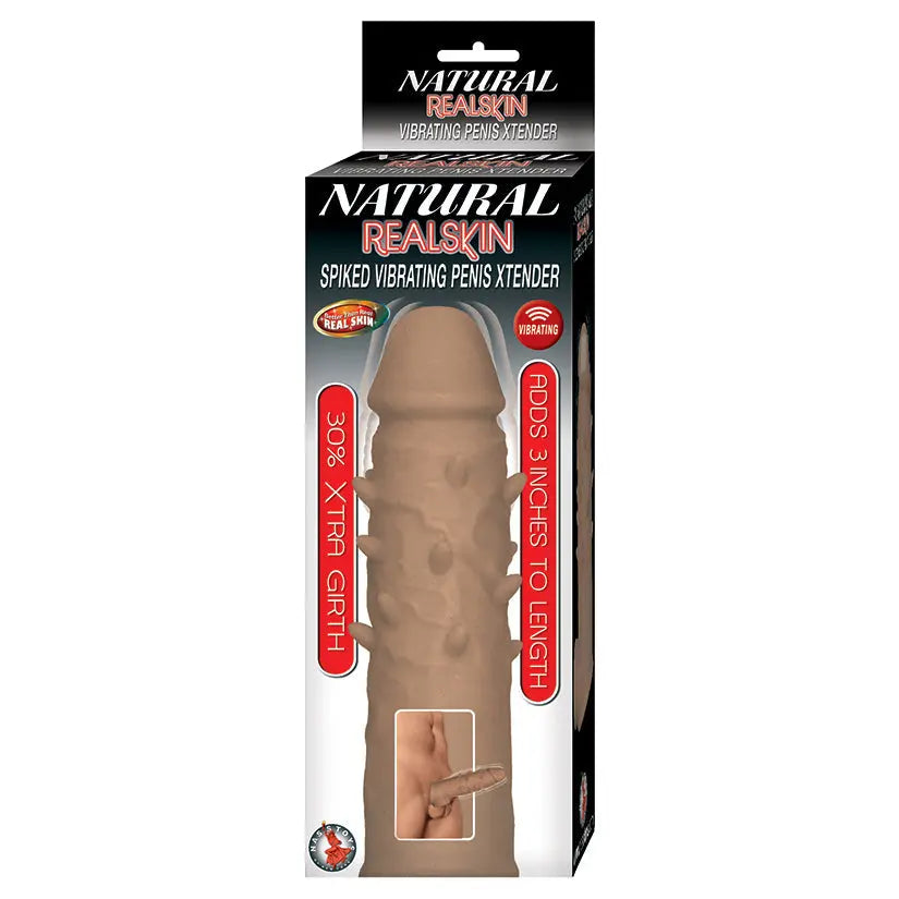 Natural Realskin Spiked Vibrating Penis Xtender-Brown My Store