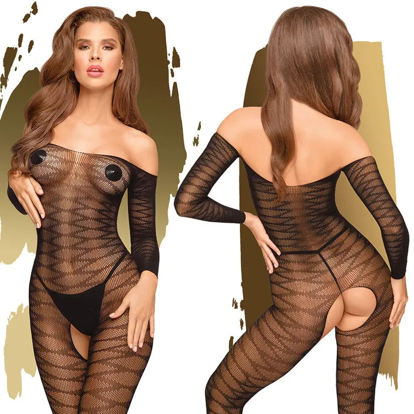 Penthouse Dreamy Diva Sheer Body Stocking With Open Crotch-Black X-Large-Boxed My Store