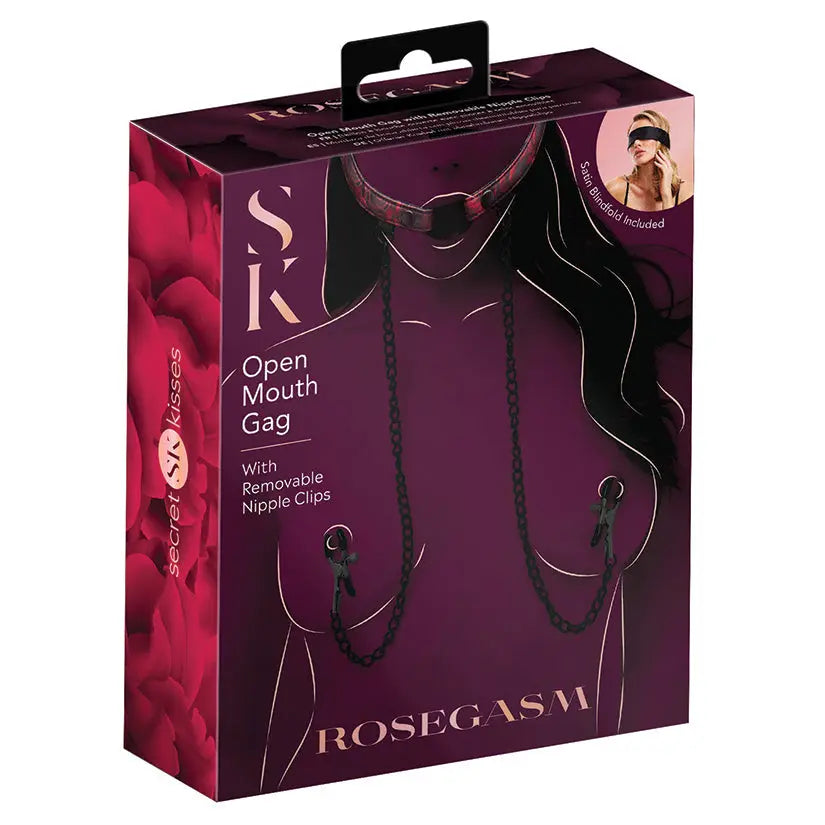 Secret Kisses Rosegasm Open Mouth Gag with Removeable Nipple Clips My Store