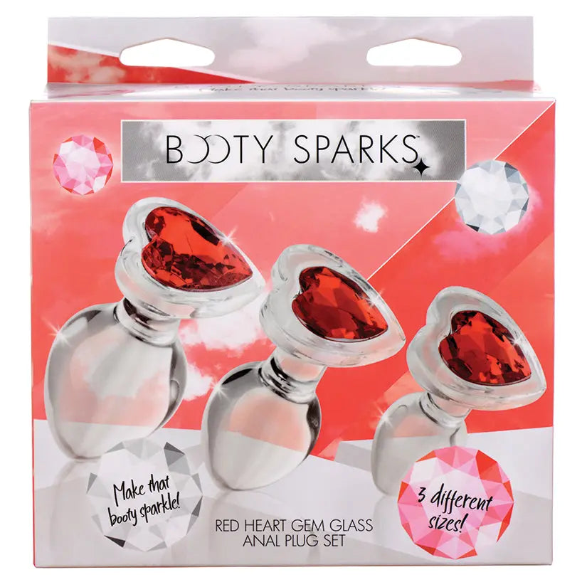 Booty Sparks Red Heart Gem Glass Anal Plug Set My Store