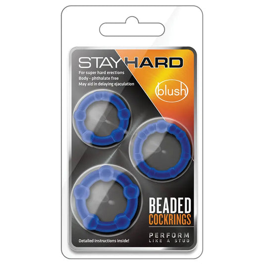 Stay Hard Beaded Cockrings-Blue 3Pk My Store