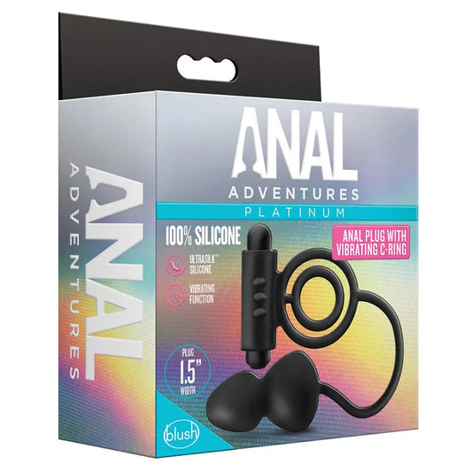 Anal Adventures Platinum Silicone Anal Plug with Vibrating C-Ring Black My Store