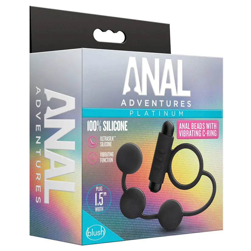 Anal Adventures Platinum Silicone Anal Beads with Vibrating C-Ring Black My Store
