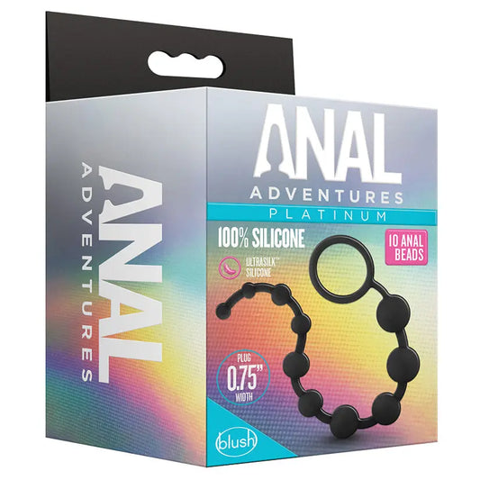 Anal Adventures Platinum Silicone 10 Anal  Beads Black My Store