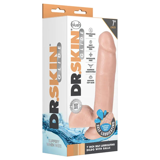 Dr. Skin Glide Self Lubricating Dildo with Balls-Vanilla 7 My Store