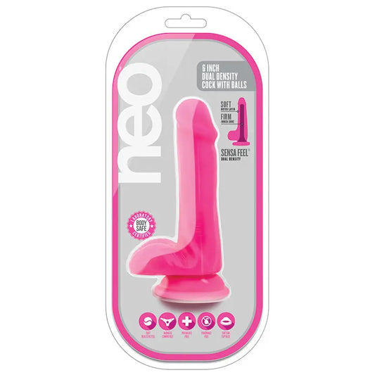 Neo Dual Density Cock With Balls-Neon Pink 6 My Store