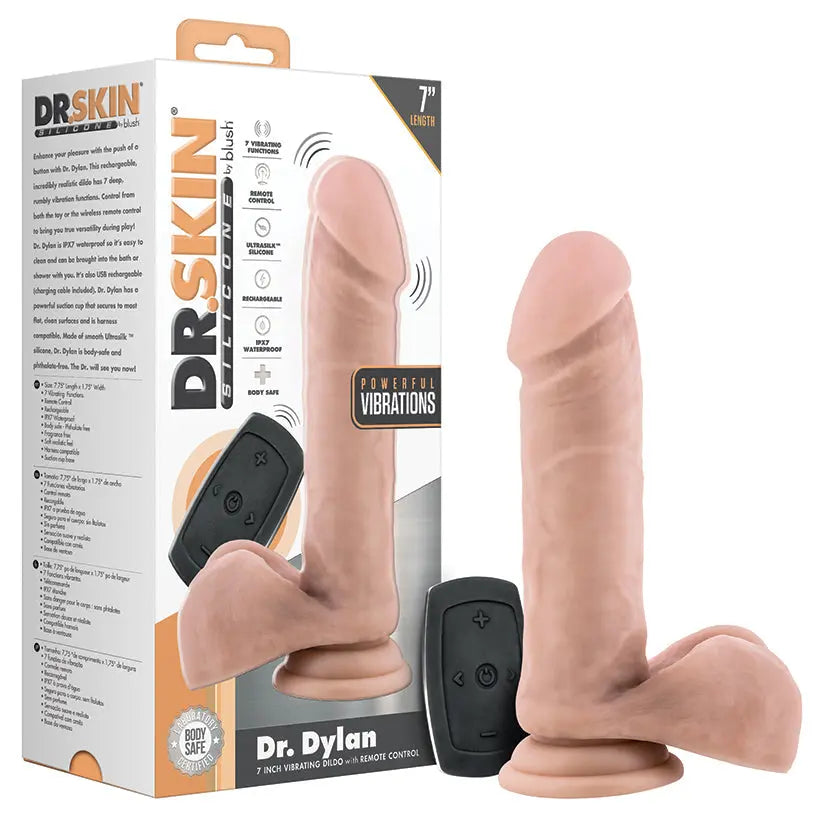 Dr. Skin Silicone Dr. Dylan Vibrating Dildo with Remote-Vanilla 7 My Store