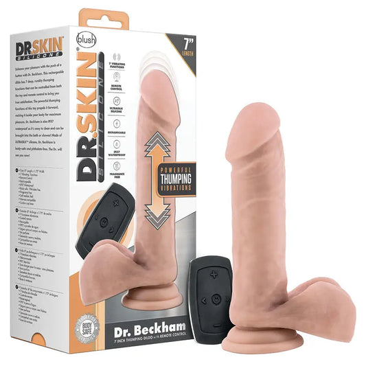 Dr. Skin Silicone Dr. Beckham Thumping Dildo with Remote-Vanilla 7 My Store