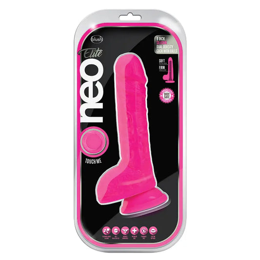 Neo Elite Silicone Dual Density Cock with Balls-Neon Pink 9 My Store