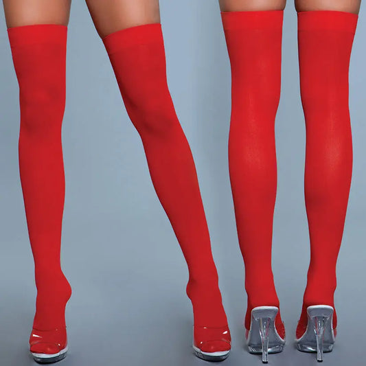 BeWicked Opaque Nylon Thigh Highs-Red O/S-Boxed My Store