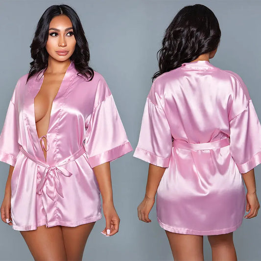 BeWicked Satin Robe-Pink 2X-Hanging My Store