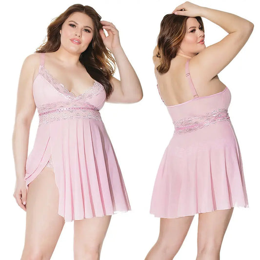 Coquette Babydoll & Thong-Pink 1X/2X-Hanging My Store