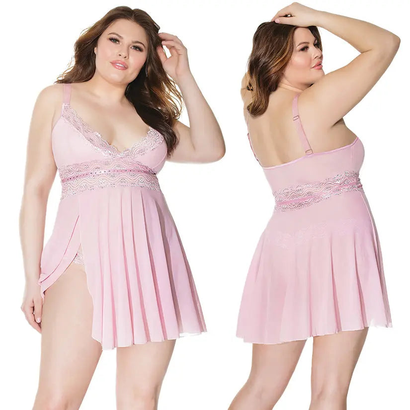 Coquette Babydoll & Thong-Pink 3X/4X-Hanging My Store