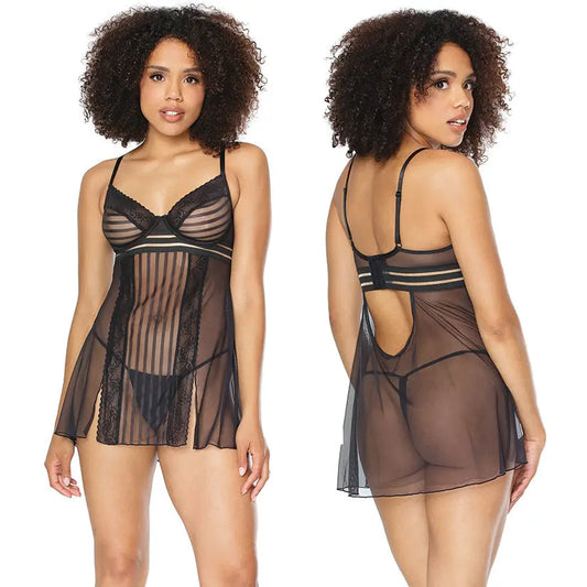 Coquette Babydoll & G-String Set-Black X-Large-Hanging My Store
