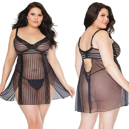 Coquette Babydoll & G-String Set-Black 3X/4X-Hanging My Store