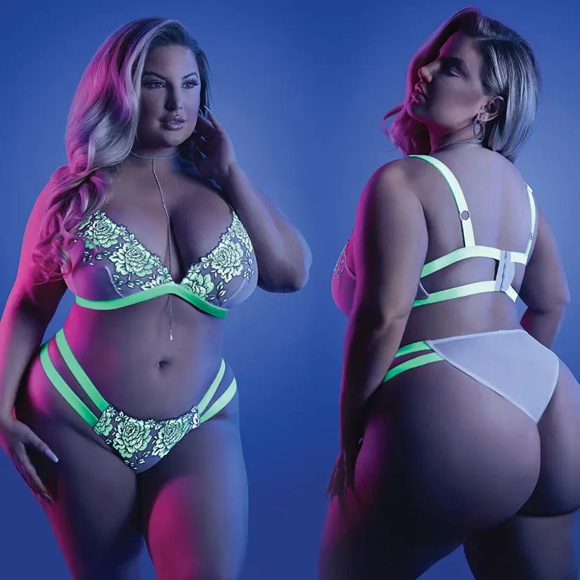 Fantasy Lingerie Glow Night Vision Bralette & Panty-Neon Green QUEEN-Boxed My Store
