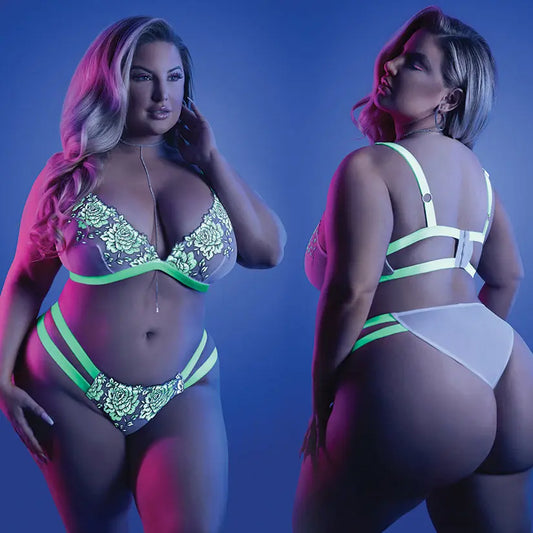 Fantasy Lingerie Glow Night Vision Bralette & Panty-Neon Green QUEEN-Boxed My Store