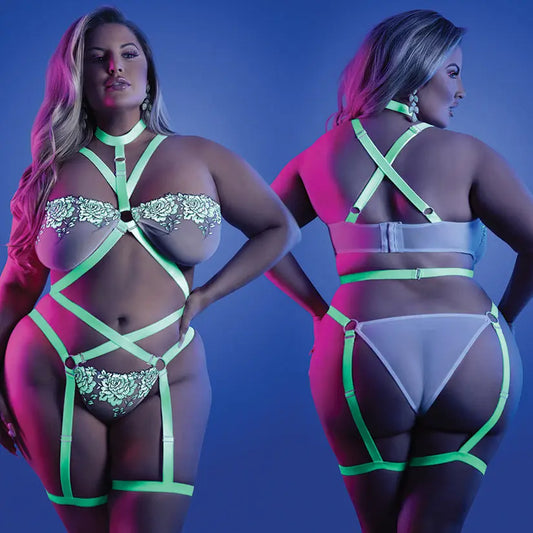 Fantasy Lingerie Glow Night Vision Strappy Teddy-Neon Green QUEEN-Boxed My Store
