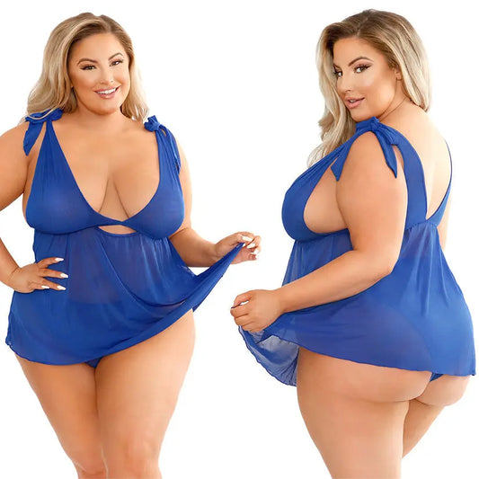 Fantasy Lingerie Play Zara Shoulder Tie Babydoll Set-Blue 3x/4x My Store