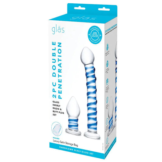Glas Double Penetration Swirly Dildo & Buttplug Set-Clear My Store