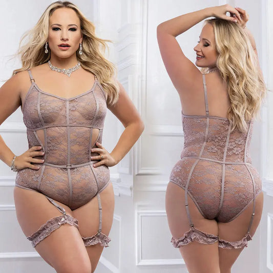 G World 2pc Slip in Sheer Teddy With Snap Crotch-Grey QUEEN My Store
