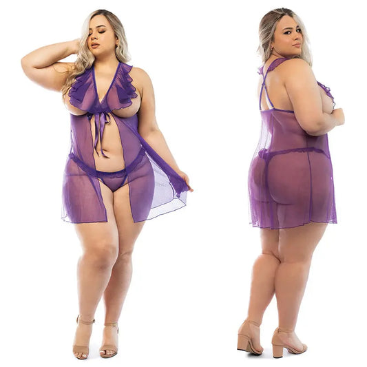 Hello Sexy The Lily Babydoll and Panty Set Curvy-Lilac 1X/2X-Hanging My Store