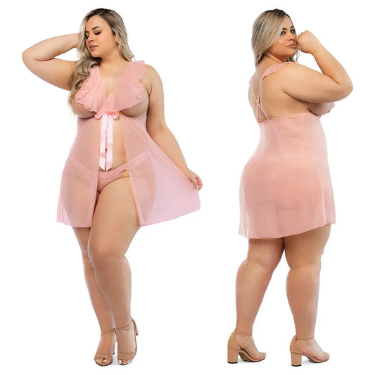 Hello Sexy The Juliet Babydoll and Panty Set Curvy-Cherry 1X/2X-Hanging My Store