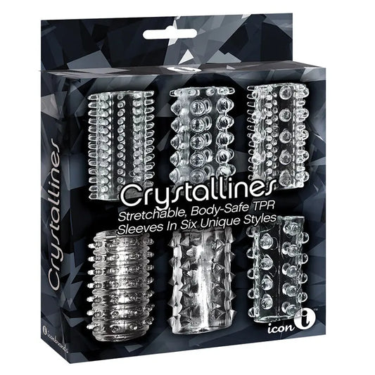 The 9's Crystalline TPR Cock Sleeves-Clear 6pk My Store