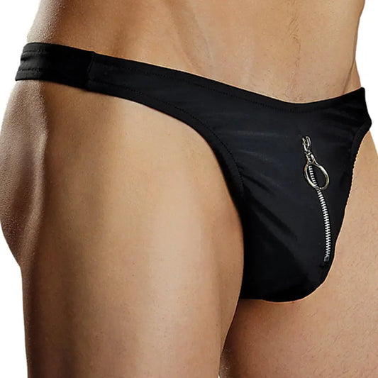 Male Power Nylon Spandex Zipper Thong-Black L/XL-Boxed My Store