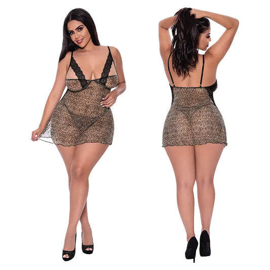 Magic Silk Chemise & Thong Set-Leopard QUEEN-Boxed My Store