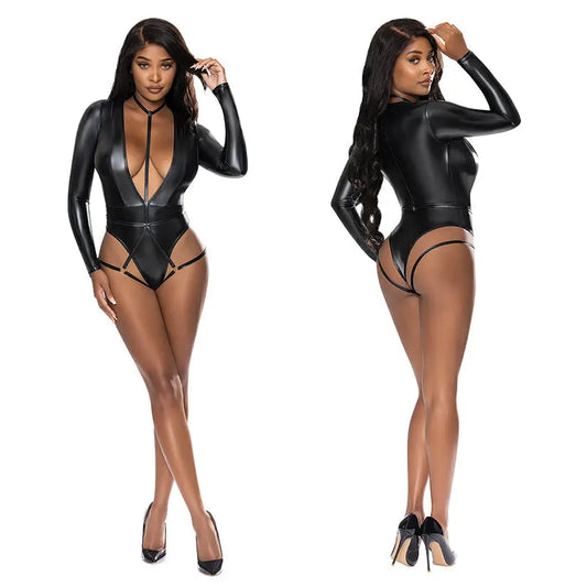 Magic Silk Teddy With Harness Caging-Black S/M-Boxed My Store