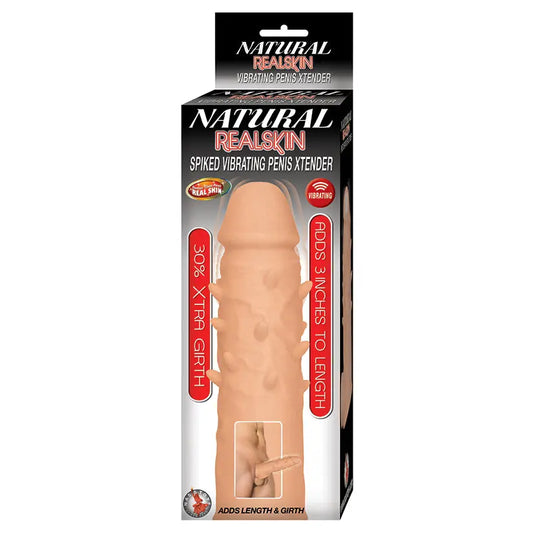 Natural Realskin Spiked Vibrating Penis Xtender-White My Store