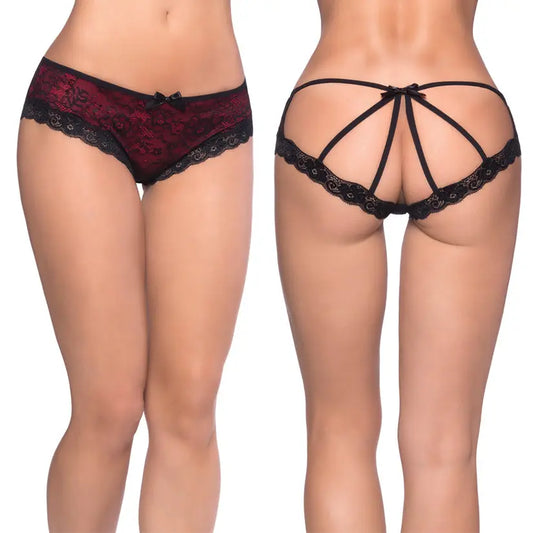 Lace Overlay Cage Panty-Red 1X/2X-Hanging My Store