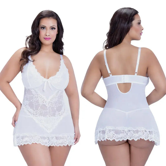 Valentine Lacey Babydoll With G-String-White X-Large-Hanging My Store