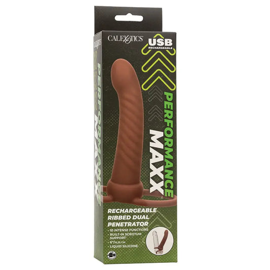 Performance Maxx Rechargeable Ribbed Dual Penetrator-Brown My Store