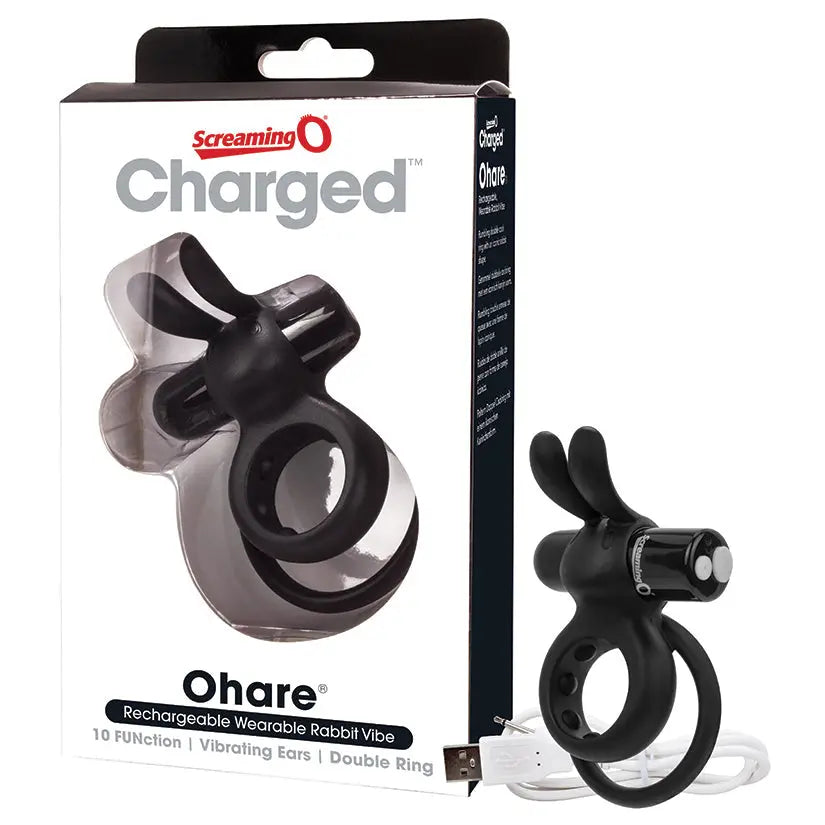 Screaming O Charged Ohare Rechargeable Wearable Rabbit-Black My Store