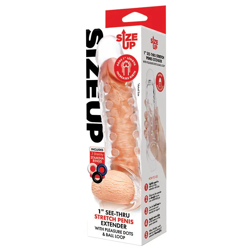 Size Up See Thru Studded Penis Extender with Ball Loop 1.5 My Store