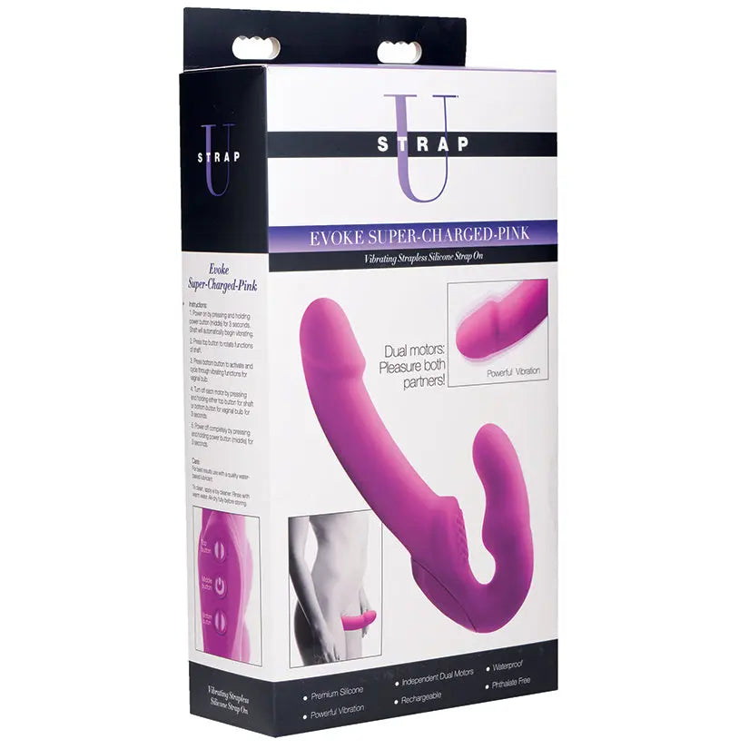 Strap U Evoke Super Charged Vibrating Strapless Silicone Dildo-Pink My Store