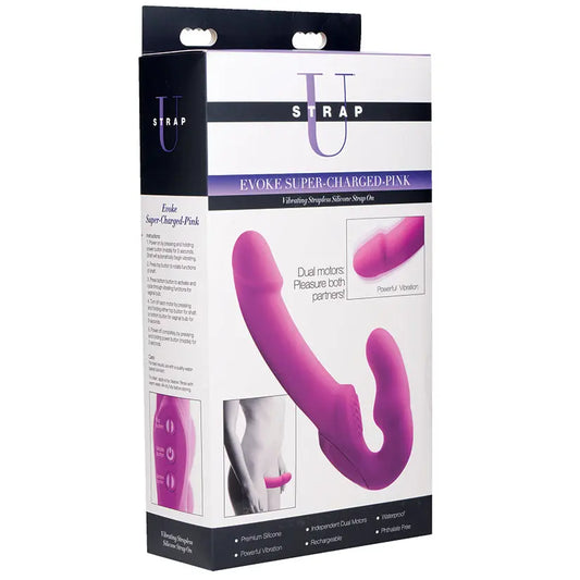 Strap U Evoke Super Charged Vibrating Strapless Silicone Dildo-Pink My Store