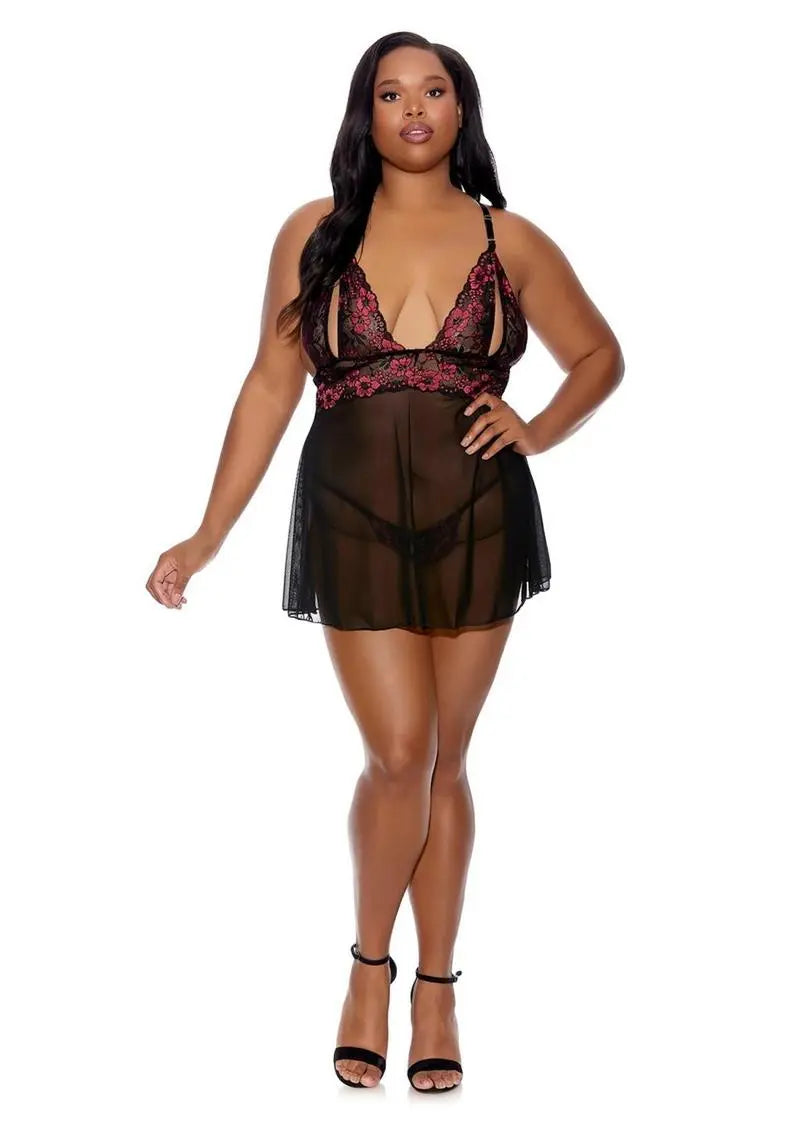 Barely Bare Split Cup Babydoll and G-String Panty Shop Erotic